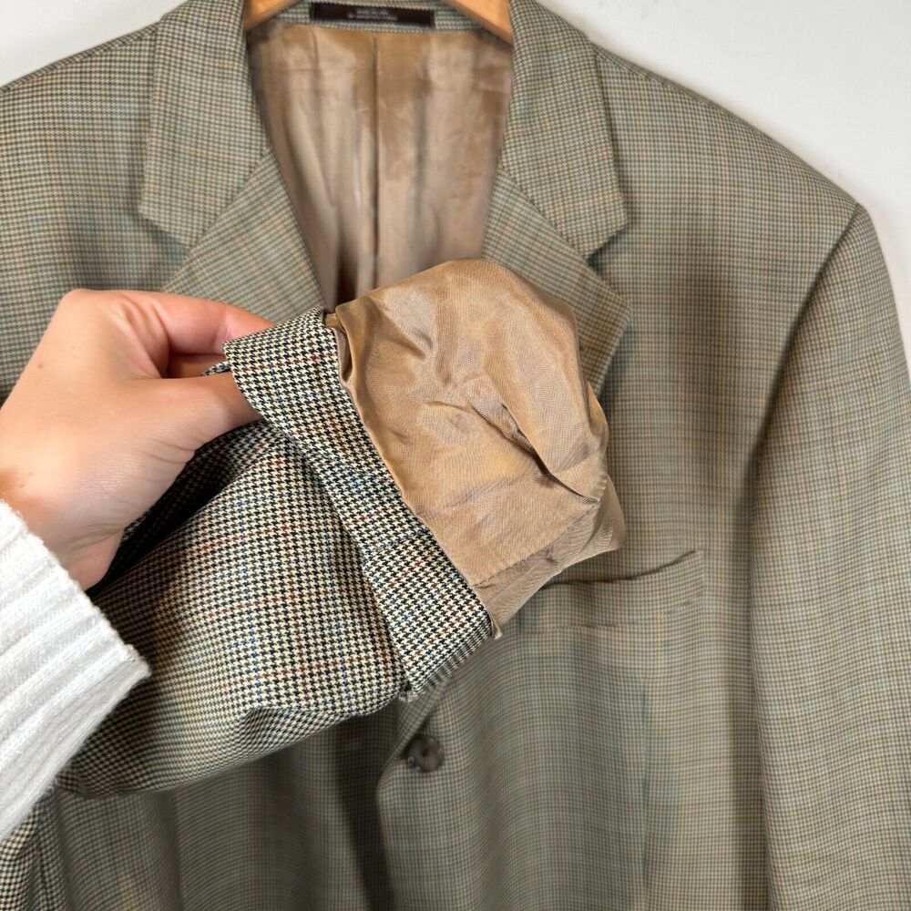 Joseph Abboud Blazer 100% WOOL Geometric Check Brown Jacket Sport Coat 44R - Picture 9 of 13